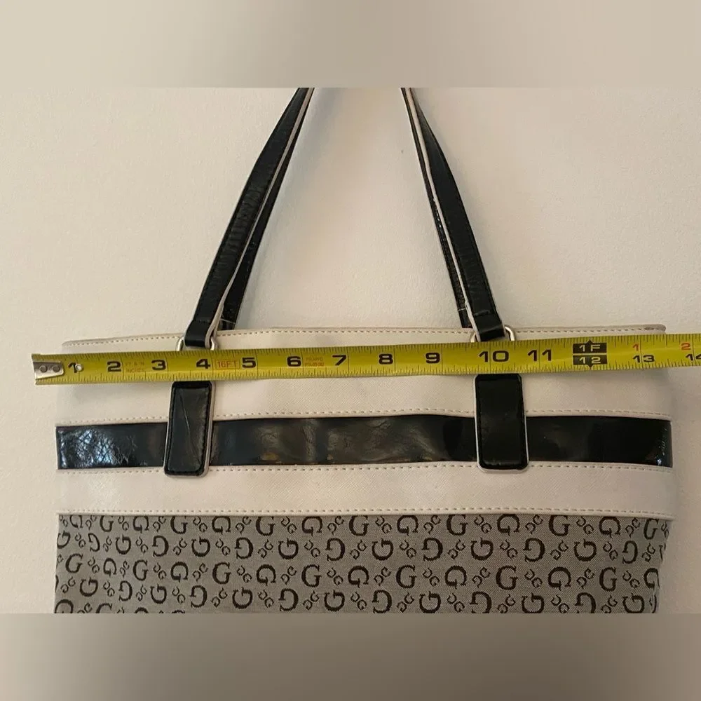 Guess Black & White Patterned Logo Tote Bag